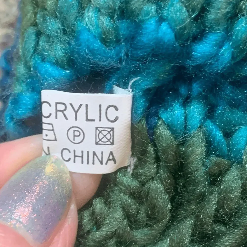 Knit Beret Hat Green Blue Tonal Shades Warm Winter Essential